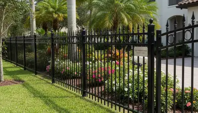 Black ornamental metal fence installation by Chop Chop Landscaping in Palm Harbor, FL