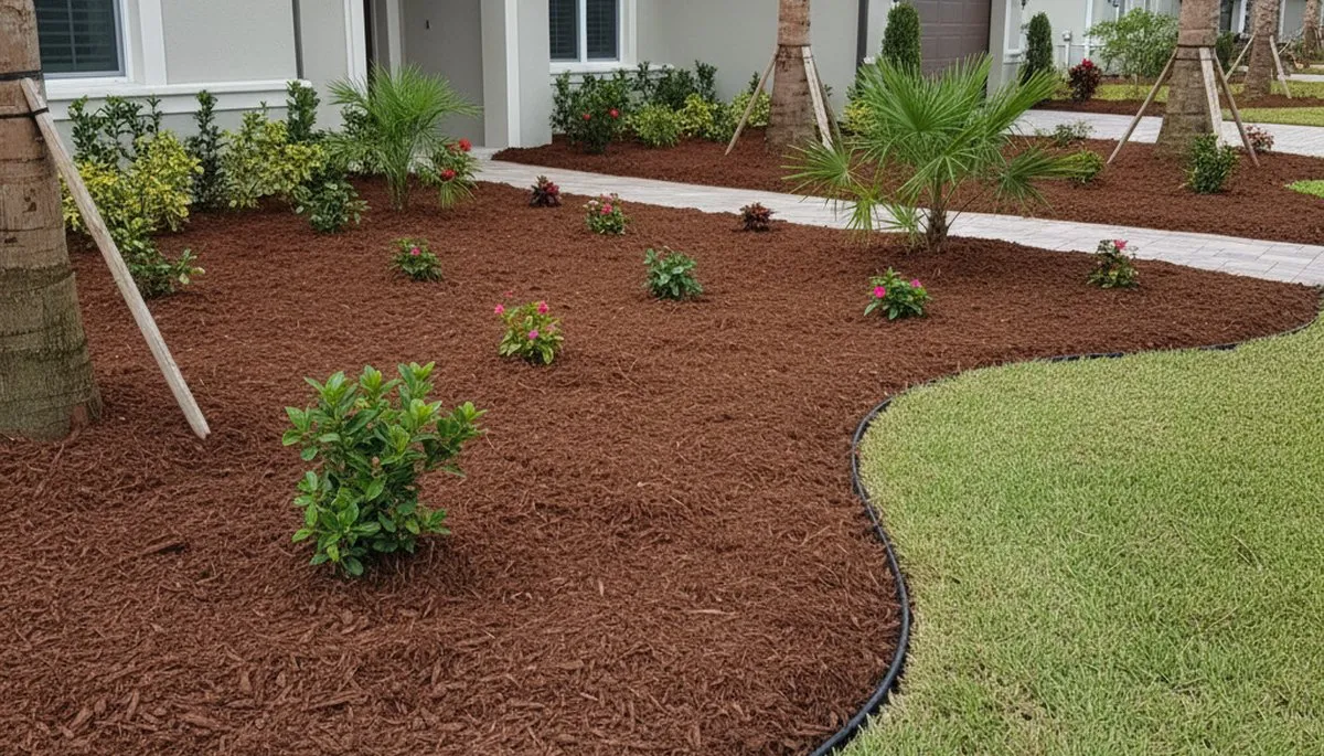 Fresh mulch installation with clean edges and rich color by Chop Chop Landscaping in Palm Harbor, FL