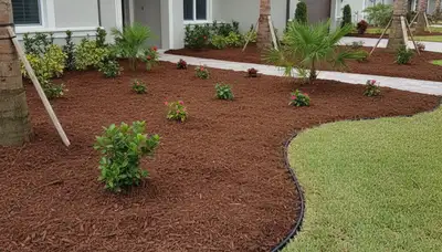 Fresh mulch installation with clean edges and rich color by Chop Chop Landscaping in Palm Harbor, FL
