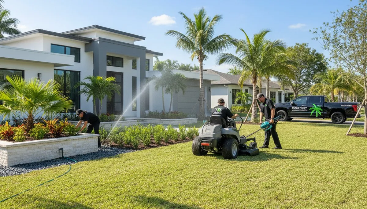 Landscaping crew providing lawn care service in Palm Harbor, FL