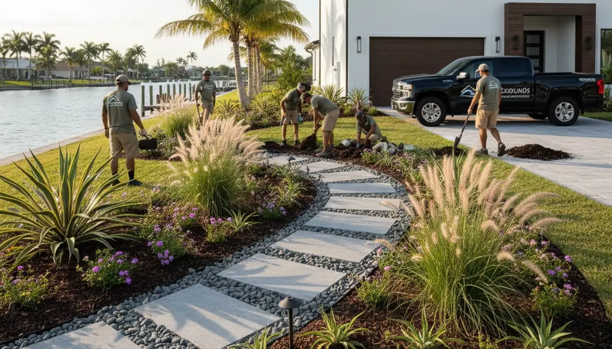 Palm Harbor, FL landscaping crew providing professional lawn service for local homes and businesses