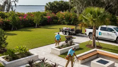 Landscaping crew providing lawn service in Palm Harbor, FL