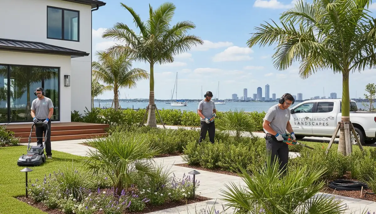 Landscaping crew in Palm Harbor, FL providing lawn care and yard maintenance services
