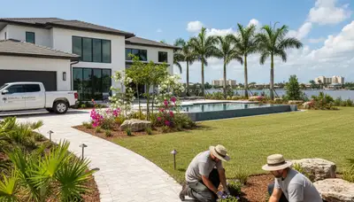 Palm Harbor, FL landscaping crew providing professional lawn care for a residential property