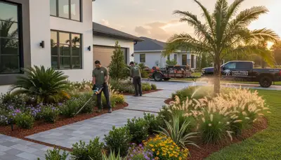 Palm Harbor, FL landscaping crew providing professional lawn service for local homes