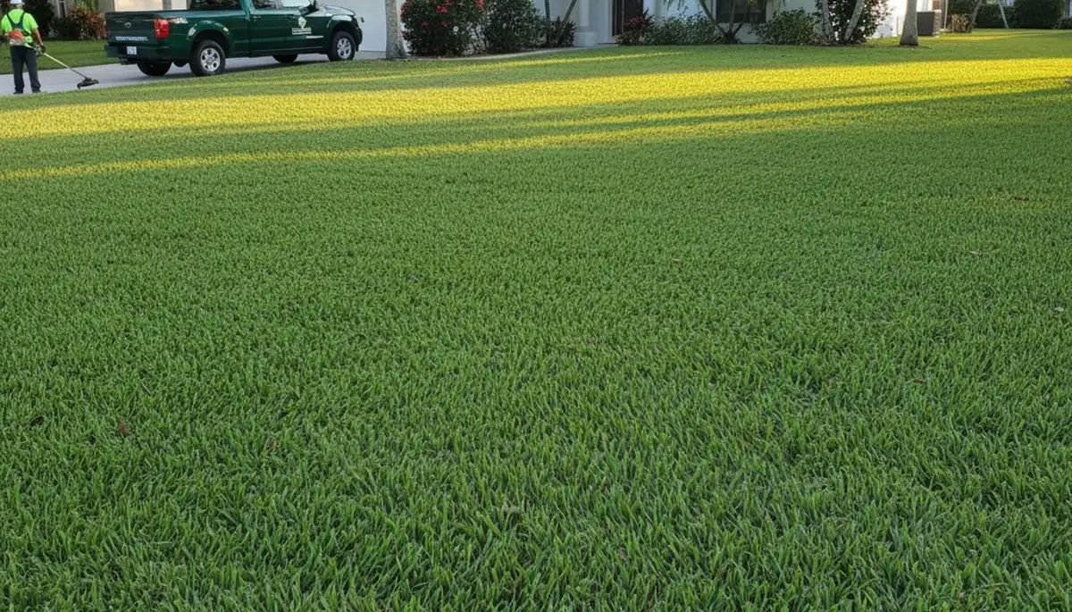 Lush green residential lawn after professional landscaping service in Palm Harbor, FL