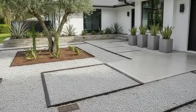 Modern minimalist pea gravel landscape design by Chop Chop Landscaping in Palm Harbor, FL