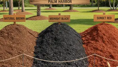 Brown, black, and red mulch options for Palm Harbor FL landscaping by Chop Chop Landscaping