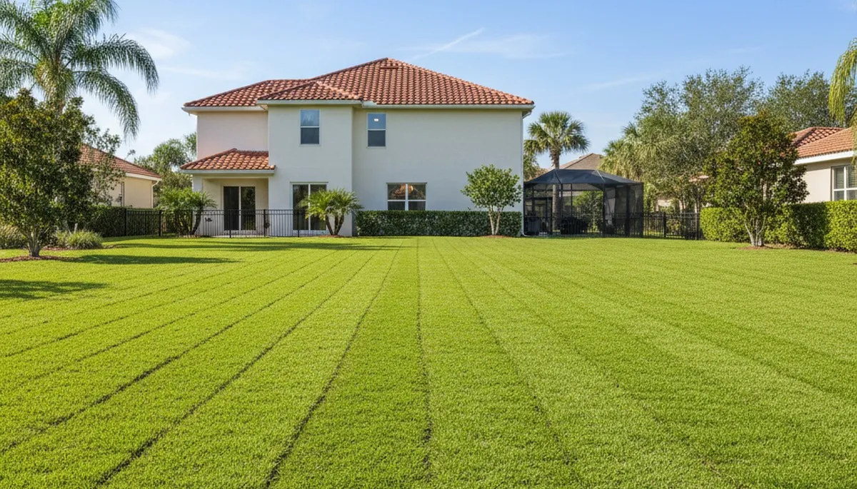 Newly installed vibrant green sod lawn in Palm Harbor FL showcasing professional landscaping results