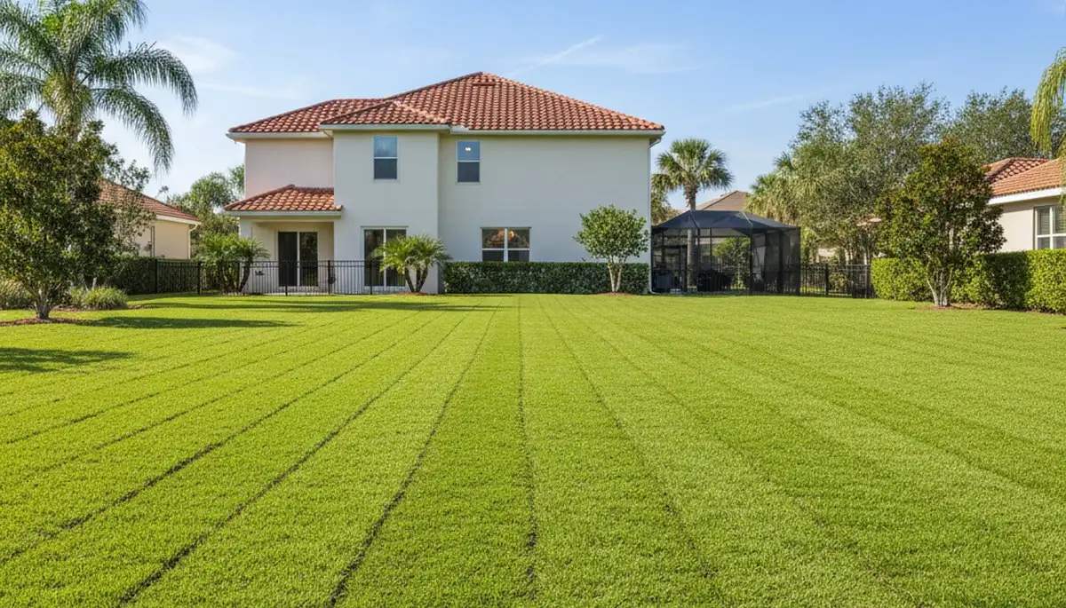 Newly installed vibrant green sod lawn in Palm Harbor FL showcasing professional landscaping results