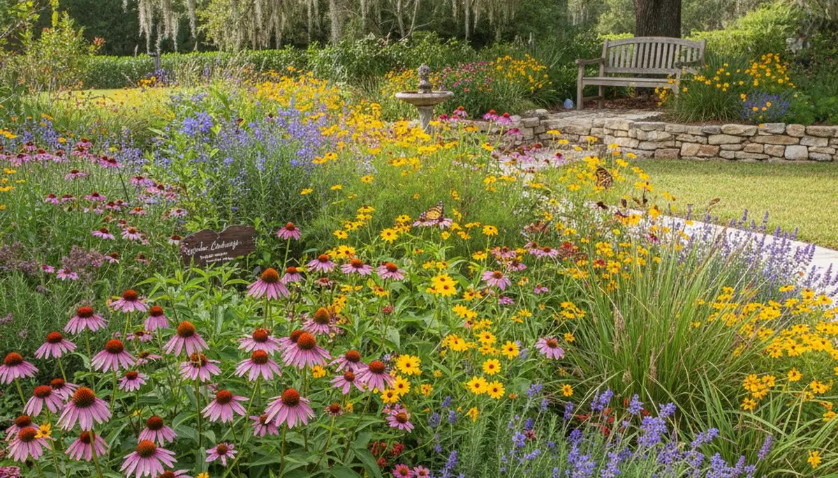 Pollinator garden with native flowers and bees by Chop Chop Landscaping in Palm Harbor, FL