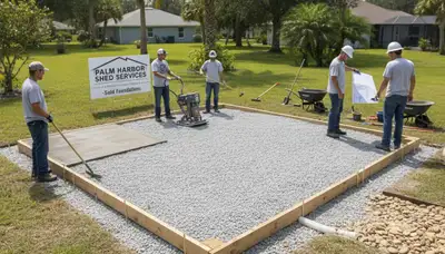 Level gravel shed foundation preparation by Chop Chop Landscaping in Palm Harbor, FL