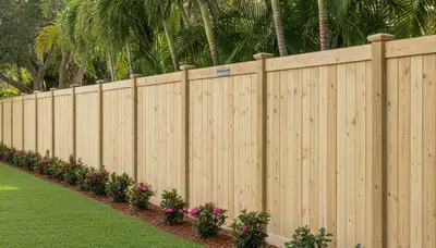 White privacy fence installation by Chop Chop Landscaping in Palm Harbor, FL showcasing clean, durable design